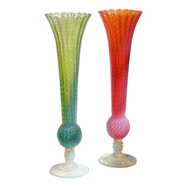 Vases Opaline Filigree by MCM Empoli, 1950s, Set of 2 For Sale