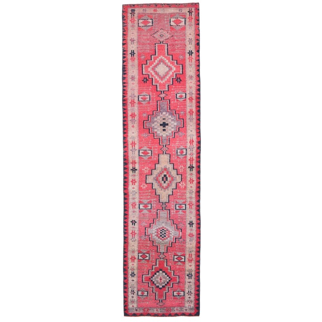 Vintage Turkish Oushak Handmade Wool Cotton Pink Runner Rug For Sale - Image 10 of 10