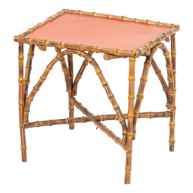 Bent Bamboo Red Painted Top Side Table For Sale