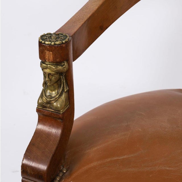 Wood Antique French Empire Revival Mahogany and Ormolu Mounted Armchair, 19th Century For Sale - Image 7 of 13
