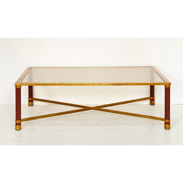 French Modern Rectangular Cocktail or Coffee Low Table of Brass and Smoked Glass For Sale In Austin - Image 6 of 11