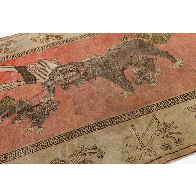 Late 19th Century 19th Century Antique Samarkand Khotan Rug With Foo Dogs & Auspicious Symbols For Sale - Image 5 of 11