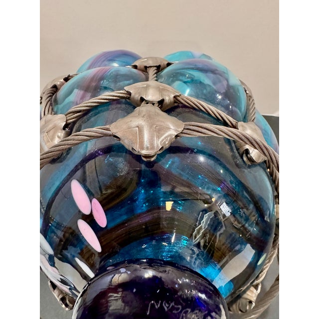 Bryan Duncan Glass Oregon Coast Large Blown Art Glass Orb, Steel Cable Net, 2003 For Sale In Atlanta - Image 6 of 7