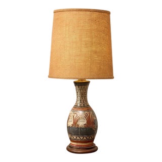 Vintage Hand-Painted Mexican Talavera Style Ceramic Table Lamp For Sale