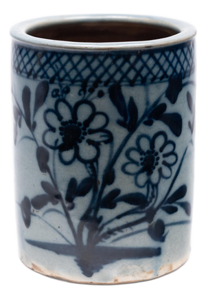 Chinese Blue & White Chrysanthemum Brush Pot, C. 1800