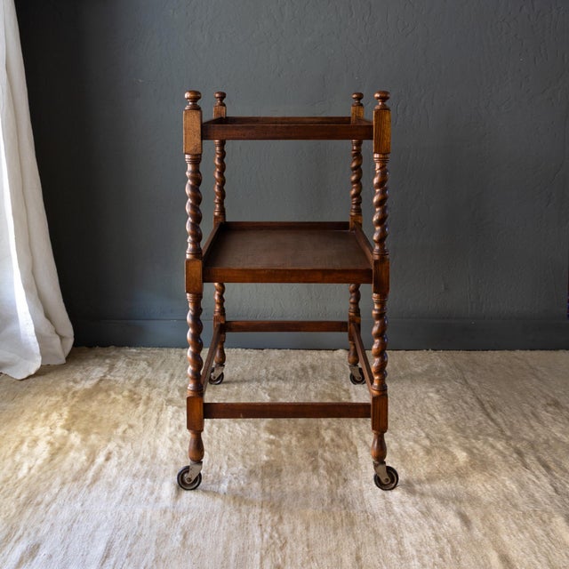 Wood English Edwardian Barley Twist Tea Cart or Bar Cart Dumbwaiter For Sale - Image 7 of 16