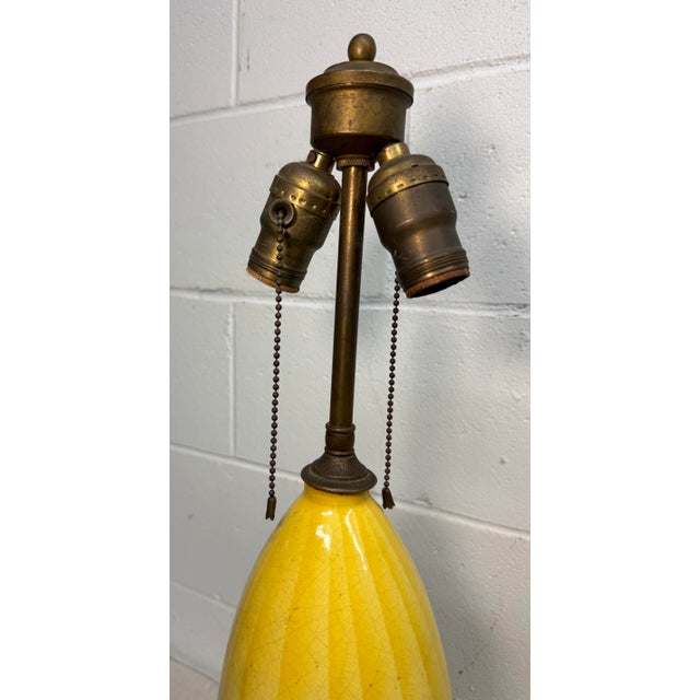 Electric Yellow Antique French Yellow Brass Gourd Shaped Pottery Electric Table Lamp Light For Sale - Image 8 of 13