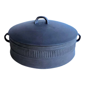 1960s Dansk 5 Quart Flamestone Round Covered Casserole Fluted Brown Designed by Jens Quistgaard, 2 Piece Set