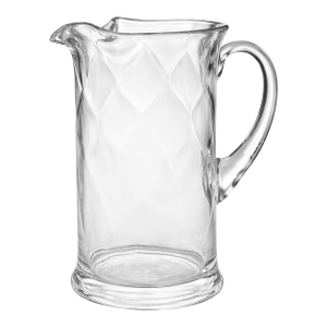 Vintage Clear Glass Water Pitcher With Sculptural Handle and Diamond Optic Body – 9”