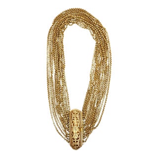 Vintage Gold Wash Over Sterling Silver Beaded Strand Link hbhhhNecklace With Egyptian Clasp For Sale