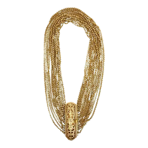 Vintage Gold Wash Over Sterling Silver Link Beaded Strand Necklace With Egyptian Clasp
