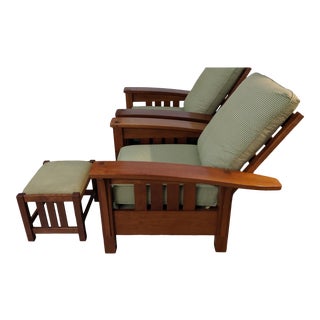Adirondack Stickly Bow Back Chairs With Foot Stool - 2 Pieces For Sale