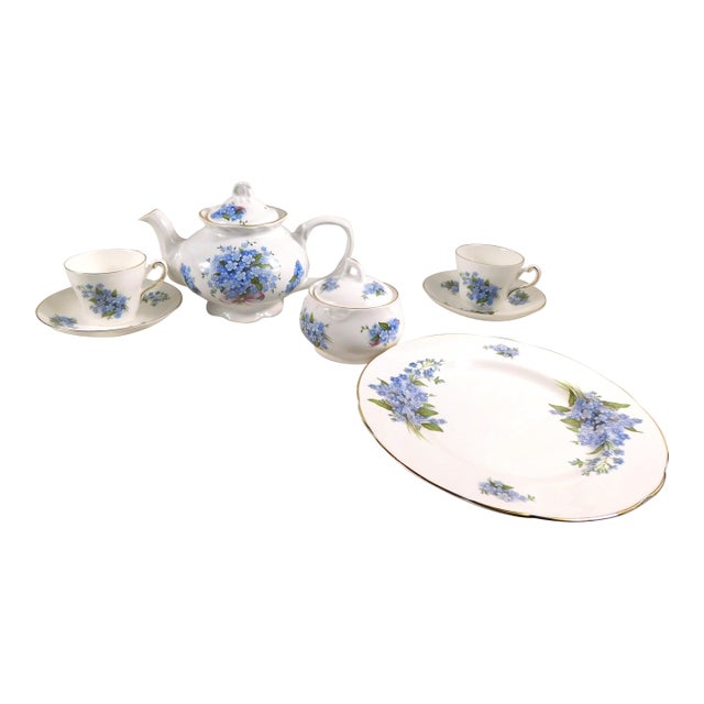 1940s Arthur Wood Teapot, Sugar Bowl, and Plates and Teacups in Forget Me Not For Sale