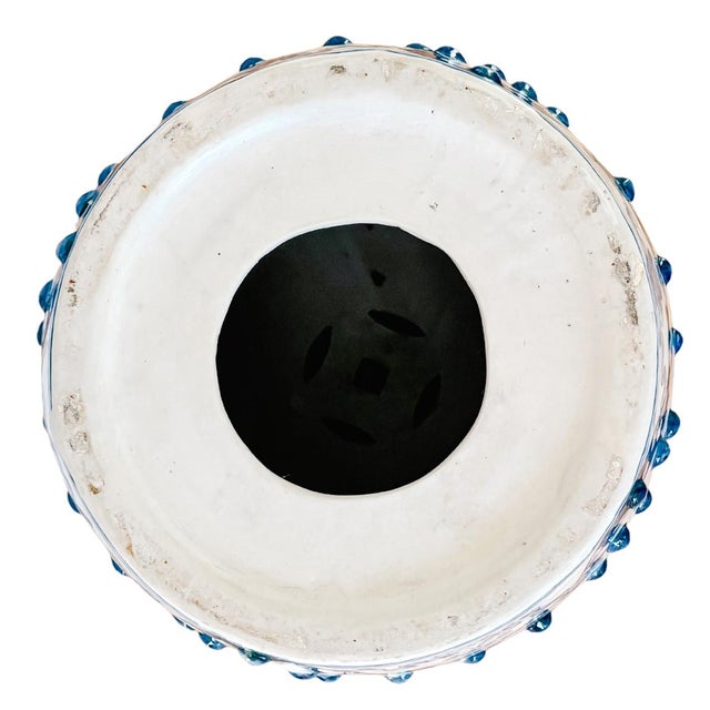 Ceramic Vintage Blue & White Chinoiserie Porcelain Garden Stool With Double Coin & Floral Medallions For Sale - Image 7 of 7