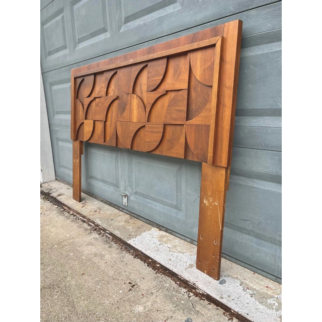 Mid-Century Modern Brutalist Queen Headboard With Geometric Abstract Motif by Lane For Sale - Image 3 of 10