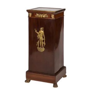 19th Century French Empire Style Ormolu Mounted Wood & Marble Pedestal, 1890s