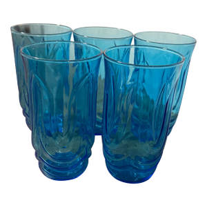 Anchor Hocking Colonial Tulip Laser Blue Glasses - Set of 5