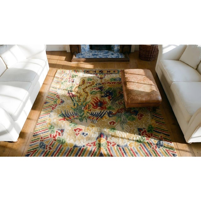 Tan Excellent Tan-Camel Background With Chinoiserie Pattern Antique Chinese Silk & Metallic Thread Rug For Sale - Image 8 of 8