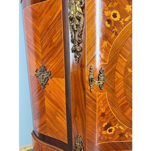 Vintage French Inlaid Cabinet with Brass Ormolu and Marble Top For Sale - Image 6 of 17