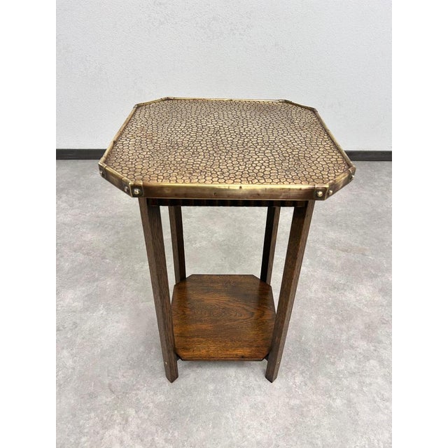 Wood Jugendstil Side Table with Hammered Brass Top, 1920s For Sale - Image 7 of 11