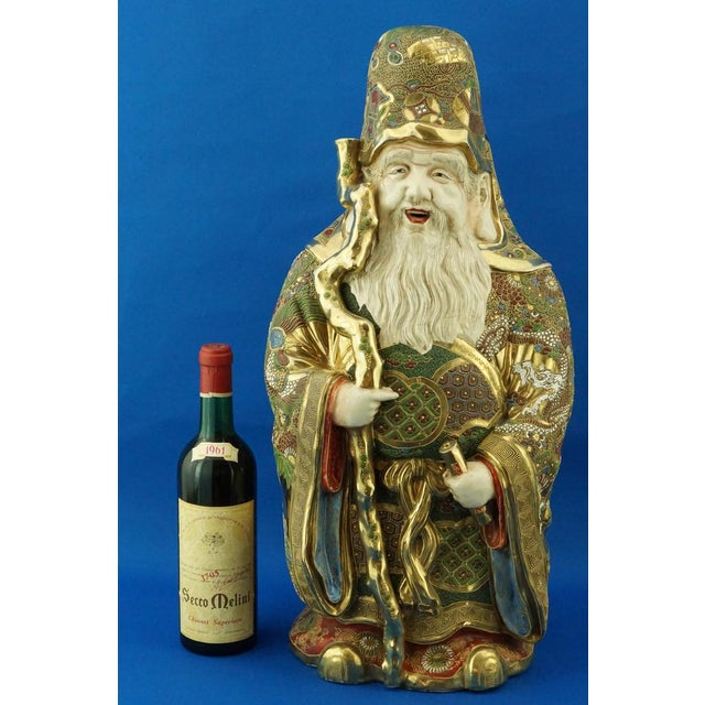 Large 19th Century Meiji Period Porcelain Sculpture of a Holy Monk from Satsuma, Japan, Late 1800s For Sale - Image 10 of 18