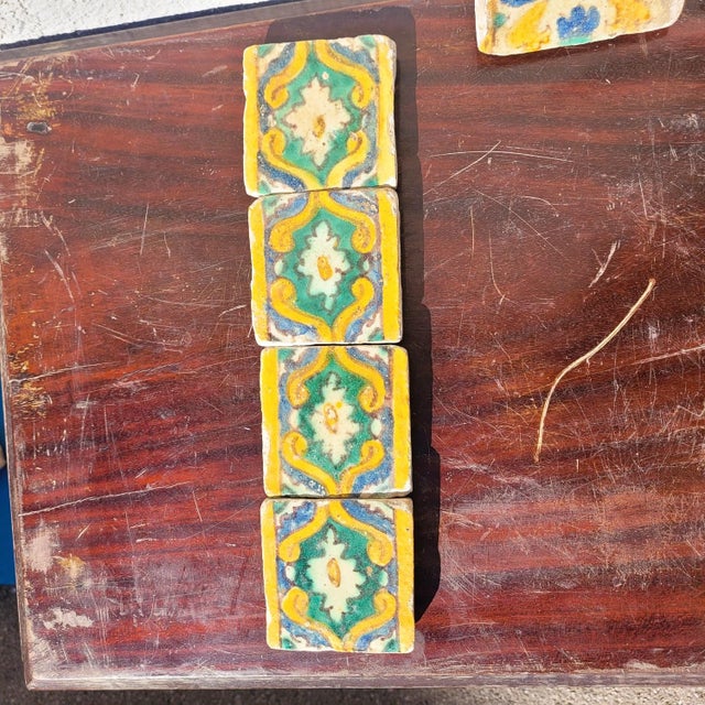 Vintage Polychrome Glazed Earthenware Tiles, Set of 6 For Sale - Image 5 of 12