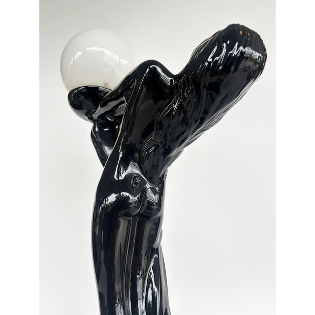 Black Mid 20th Century Large Art Deco Ceramic Table Lamps, Glass Shades - a Pair For Sale - Image 8 of 13