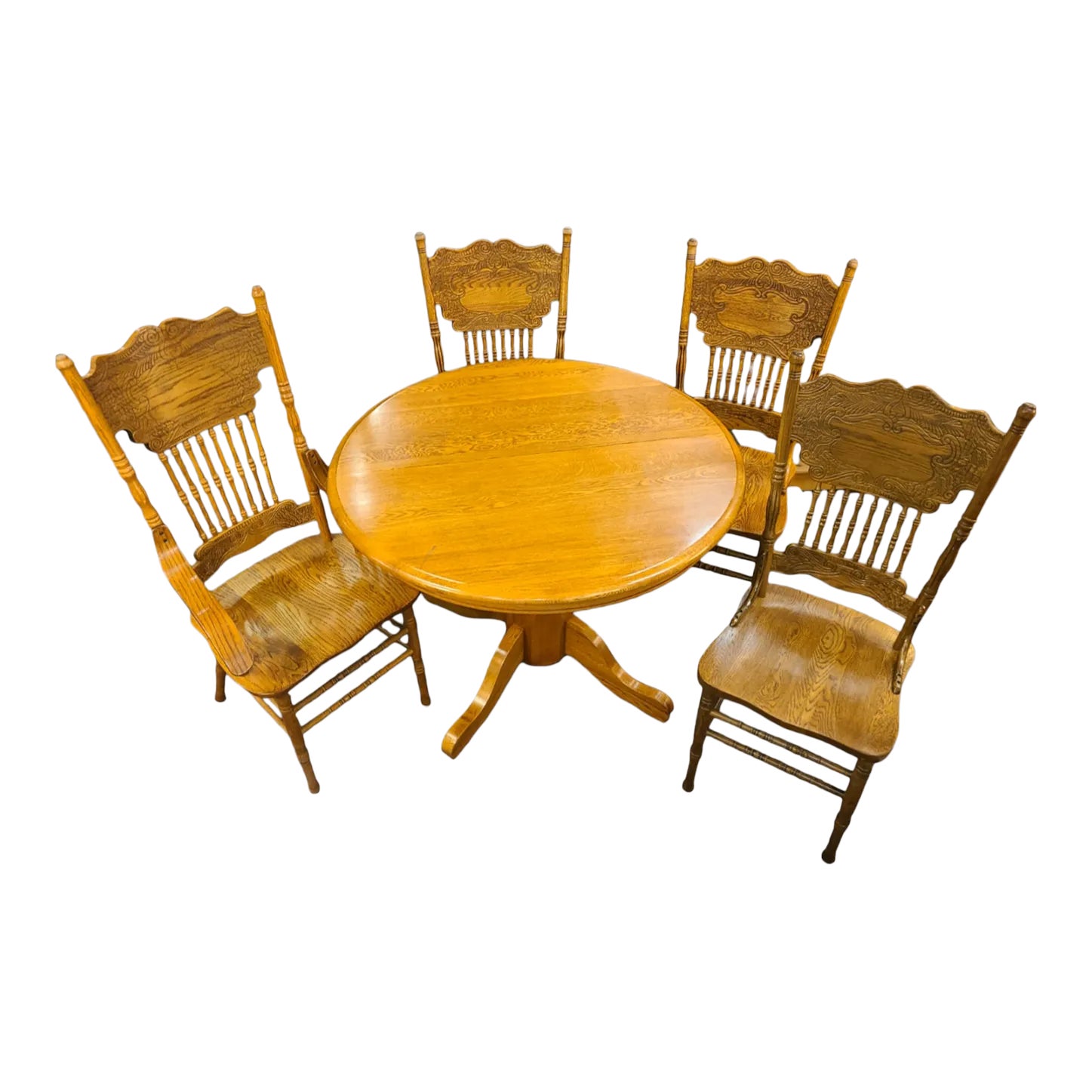 1990s Vintage Cal Oak, Inc. Solid Oak Dining Table and AAmerica Chair