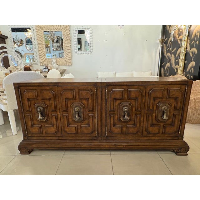 Vintage Mastercraft Credenza Sideboard 1970s Burl Wood & Brass Tassel Pulls For Sale - Image 13 of 17