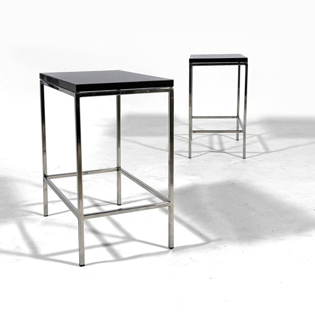 Pair of Minimalist Chrome Side Tables With Granite Tops For Sale - Image 10 of 10