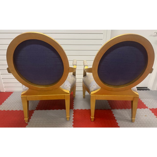 John Hutton 1980s Pair of Donghia Oval Back Giltwood Lounge Chairs- A John Hutton Design For Sale - Image 4 of 6