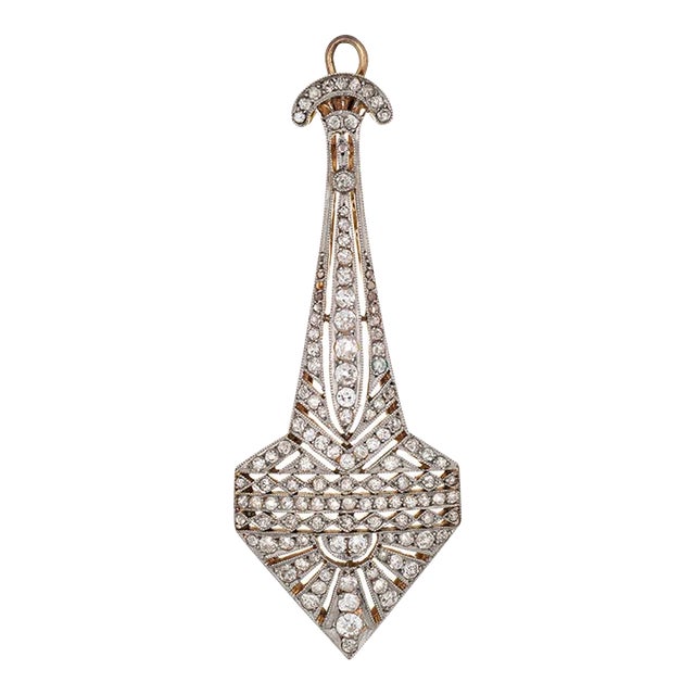 Vintage Art Deco Diamond Pendant Antique 18 Karat Gold Platinum Fine Jewellery For Sale