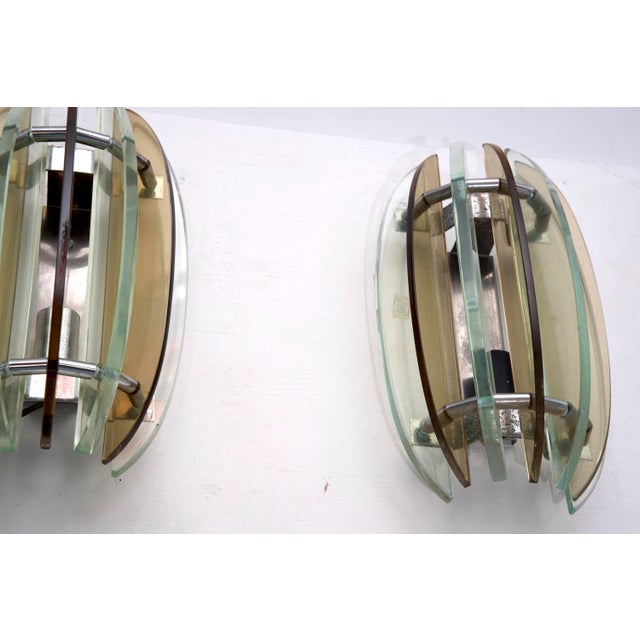 Mid-Century Modern Thick Glass Sconces from Veca, Italy, 1960s, Set of 4 For Sale - Image 3 of 14