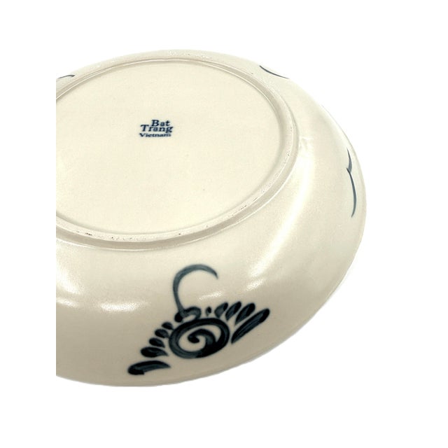Cream Vintage Bat Trang Vietnamese Ceramic Dinner Plates Blue With Blue and Cream Lotus Floral Motifs - Set of 6 For Sale - Image 8 of 12