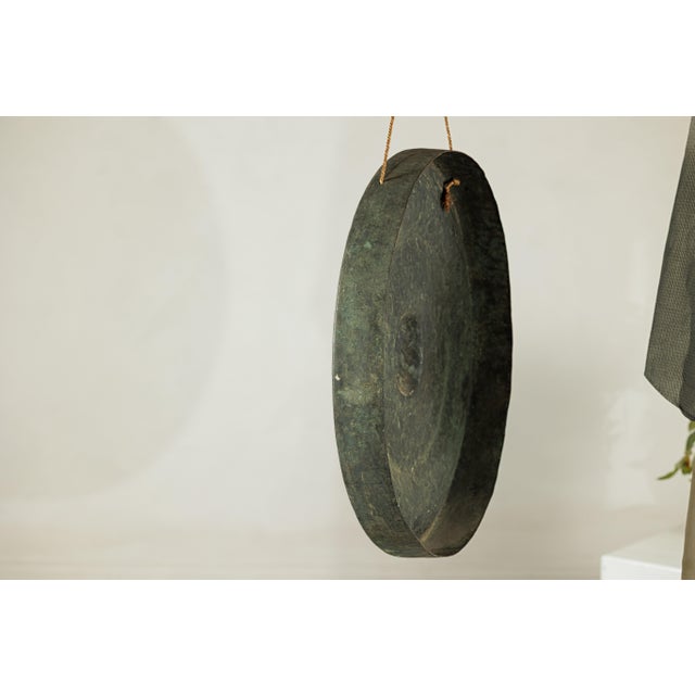 Antique Thai Bronze Gong with Domed Center and Aged Verdigris Patina For Sale - Image 13 of 18