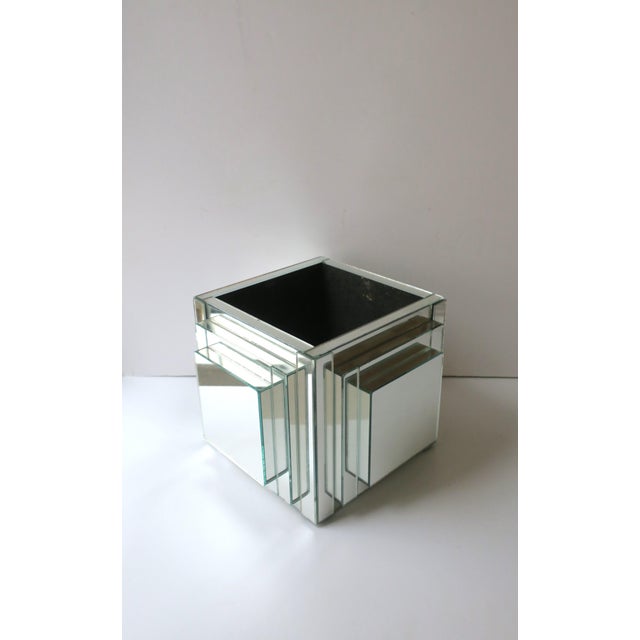 A substantial square mirrored planter cachepot jardinière, '70s Modern/Postmodern period, circa 1970s. Entire piece is...