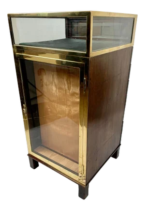 Collector’s Square Mahogany & Brass Bound Display Cabinet With Seven Drawers