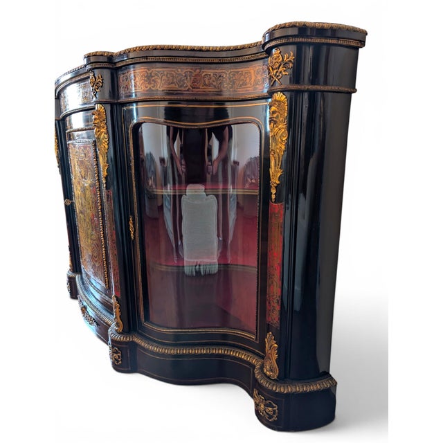 French Boulle-Style Sideboard in Wood with Brass and Glass, 1800s For Sale - Image 3 of 14