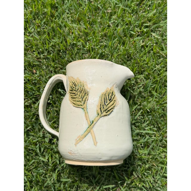 Vintage 1994 Handcrafted Ceramic Pitcher With Sculptural Leaf Motif For Sale - Image 10 of 10