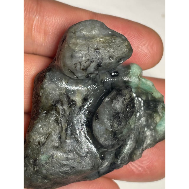Emerald Emerald Mineral Gemstone Carving of Two Frogs by Lilly Pad. For Sale - Image 8 of 8
