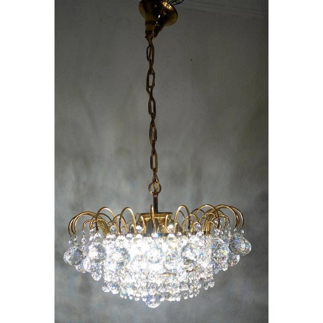 Brass & Lead Crystal Chandelier from Palwa For Sale - Image 12 of 15