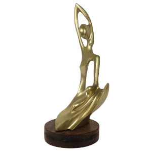 Mid-Century Brass Statue of Stylized Mother with Child in Hagenauer Werkstätte Style