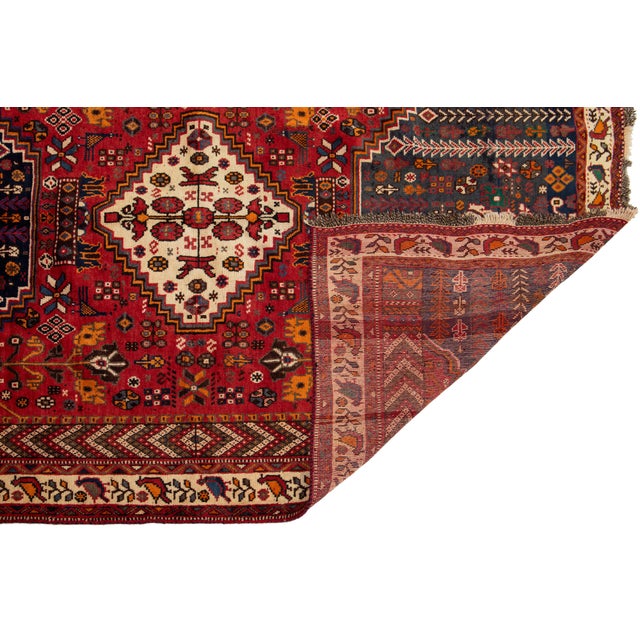 5 X 7 Vintage Shiraz Handmade Wool Rug in Red and Blue For Sale - Image 4 of 8