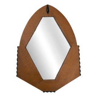 Vintage Dutch Art Deco Oak Mirror with Ebonized Details, 1920s For Sale