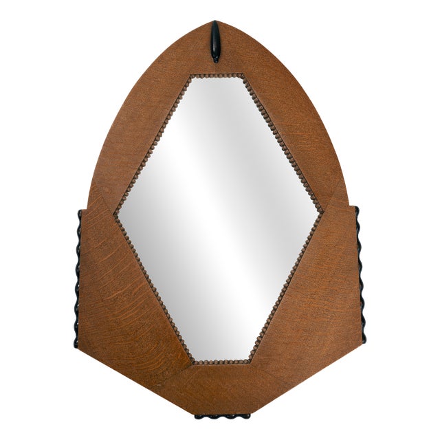 Vintage Dutch Art Deco Oak Mirror with Ebonized Details, 1920s For Sale