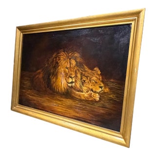 Oil Canvas Reproduction Repose the British Lion by the Hungarian Géza Vastagh For Sale