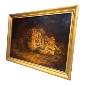 Oil Canvas Reproduction Repose the British Lion by the Hungarian Géza Vastagh