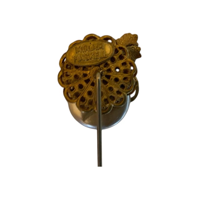 Miriam Haskell Vintage Miriam Haskell Stick Pin Signed Faux Pearl Gold Filigree Floral Dangle For Sale - Image 4 of 5