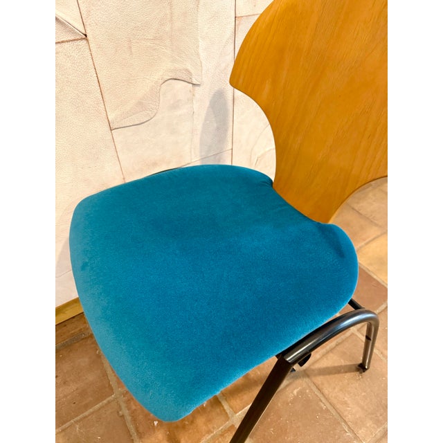 Vintage Postmodern Stacking Chair From Germany’s Kusch+Co, 1980s With Newly Upholstered Teal Faux Mohair Seat For Sale In San Antonio - Image 6 of 12