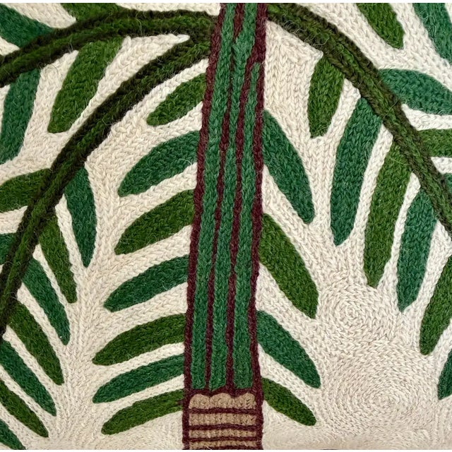 2020s Handmade Kashmiri Crewel Palm Tree Leaf Wool Pillow Cover Global Chic 18 X 18 For Sale - Image 5 of 8